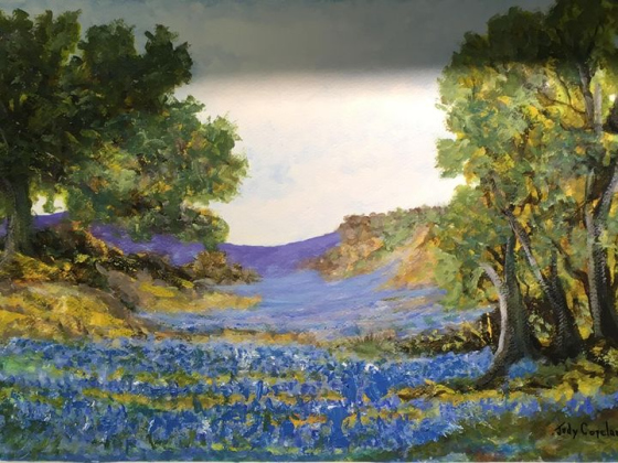 One of Judy Coupland’s originals on display at the Texas State University Round Rock campus.