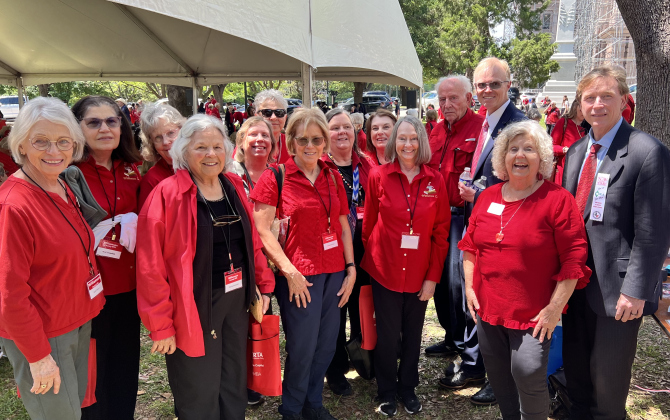 Williamson County Retired Teachers Association members gather outside the Texas Capitol with Tim Lee (at right, in glasses), executive director of the Texas Retired Teachers Association.    Photo courtesy Williamson County Retired Teachers Association