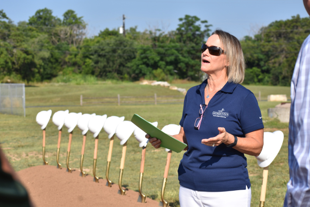 Parks and Recreation Director Kimberly Garrett touts the upcoming park improvements prior to the groundbreaking Tuesday, June 6. Photo by Katherine Anthony