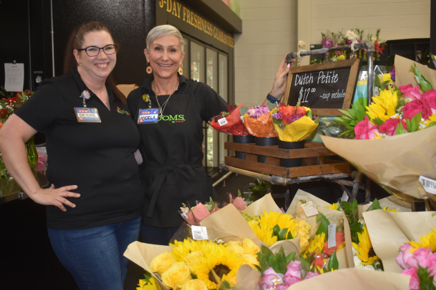 Deirdre Boyd and Angela McBride said the floral department in the new H-E-B has great variety. Photo by Katherine Anthony