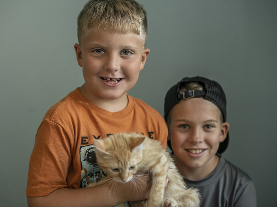 6-year-old Hudson Bise, left, and his brother Asher, 10, were happy with their newly-adopted kitten.