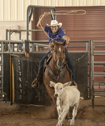 Jean Poythress of Hico, Texas competes in Ladies Breakaway Roping.