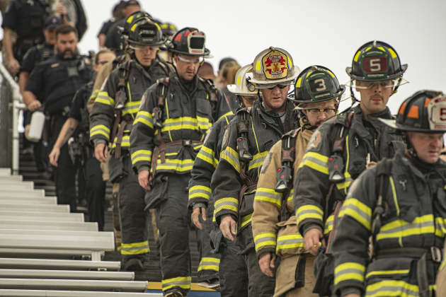 Georgetown first responders take part in  the Memorial Stair Climb.