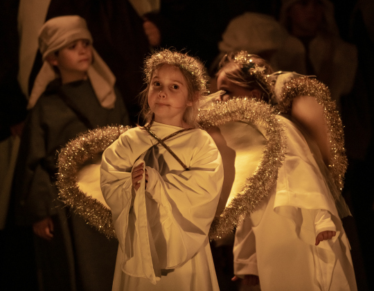 Hannah Lutz, 5, played an angel's part at  Immanuel Lutheran Church for their Pilgrimage to Bethlehem, the church''s Live Nativity, on Saturday, December 9, 2023.