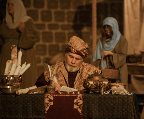 Bryan Haun played the part of the tax collector in Bethlehem at  Immanuel Lutheran Church for their Pilgrimage to Bethlehem, the church's Live Nativity, on Saturday, December 9, 2023.