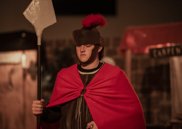 15-year-old Greyson Moehnke was a Roman soldier at  Immanuel Lutheran Church for the  Pilgrimage to Bethlehem, the church's Live Nativity  on Saturday, December 9, 2023.
