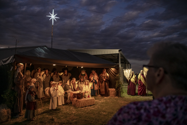 The manger birth scene is performed at Immanuel Lutheran Church for their Pilgrimage to Bethlehem, the church's Live Nativity, on Saturday, December 9, 2023.