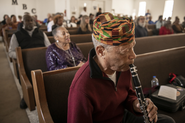 Ruffie London played his clarinet to accompany music selections at Macedonia Baptist Church  during the Dr. Martin Luther King, Jr. march and program held on Monday, February 19th, 2024.