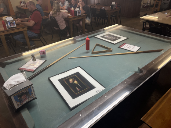 The original pool tables from Joe’s Place were converted into dining tables at Dale’s Essenhaus.