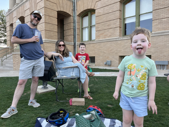 CJ and Courtney Johnson enjoy the warm weather Wednesday afternoon, March 13, on the Williamson County Courthouse with Everett (red shirt) and Grant. Spring Break in Georgetown ISD was this week, March 11-15, and many took to the outdoors and downtown Georgetown to celebrate.. 