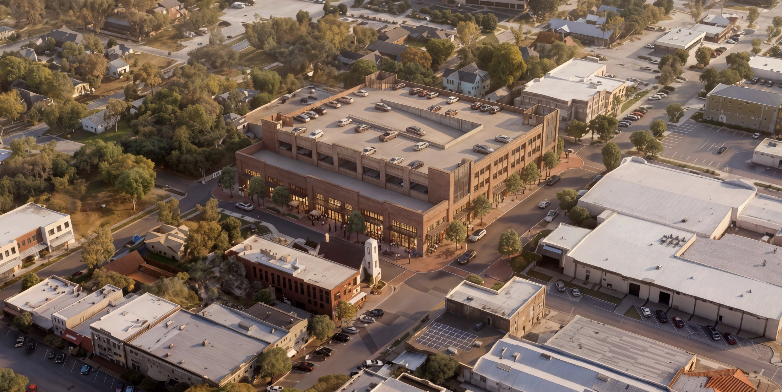 A rendering shows the future public parking garage, looking at it from above Ninth Street. (Rendering courtesy CPM Texas)