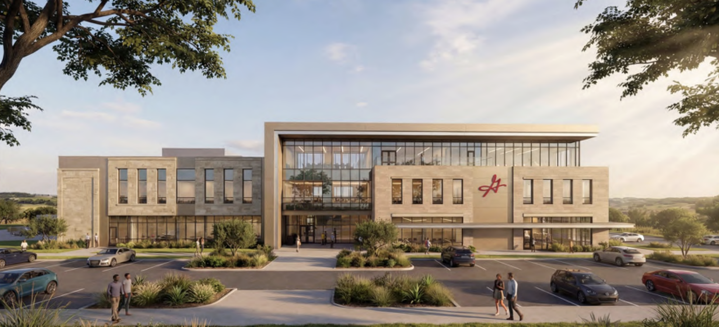 The outside of the building  showcases the city’s logo and use of glass to let in natural light. (Rendering by MarmonMok Architecture) 