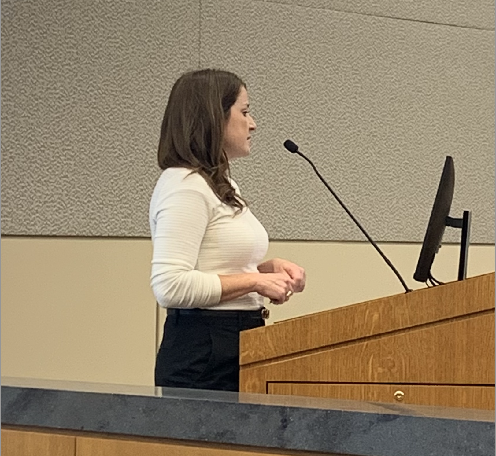 Kelly Treitsch, chief development officer for the city, gathered feedback from city council about a potential downtown parklet program that would be used by restaurants.