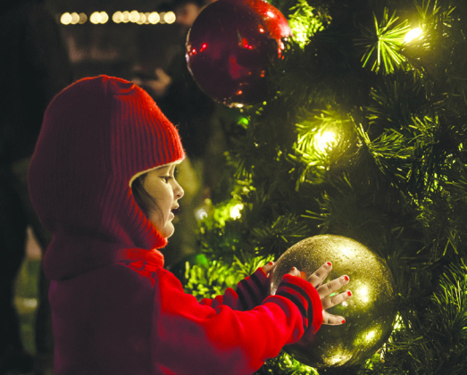 Two-year-old Adira Lone is enthralled by the ornaments on the county’s Christmas tree.