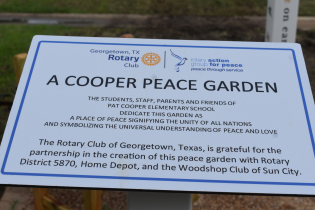 Cooper is the first of many peace gardens to come. The Rotary Club of Georgetown plans to build more at other GISD campuses.