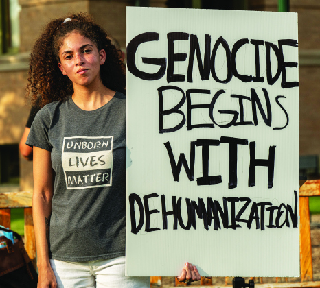 bortion opponent Aliya Mathiesen, who attends the Church on the Square in Georgetown, was among attendees during an abortion rights demonstration held at the square  on Sunday, July 10.