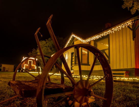 The community of Coupland is decked out for the Christmas holiday season with lights around the depot, caboose and tracks Sunday, December 11, 2022.  