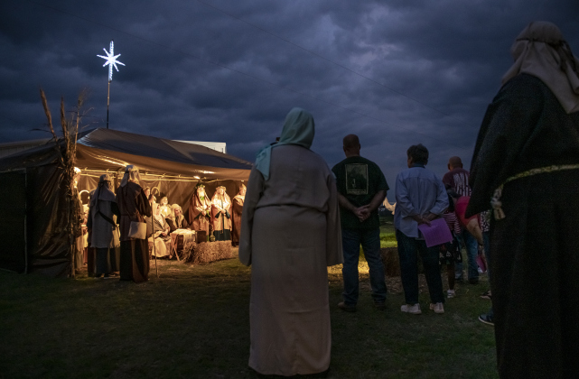 The manger scene in Bethlehem is enacted at the Immanuel Lutheran Church Pilgrimage to Bethlehem Saturday, December 10, 2022
