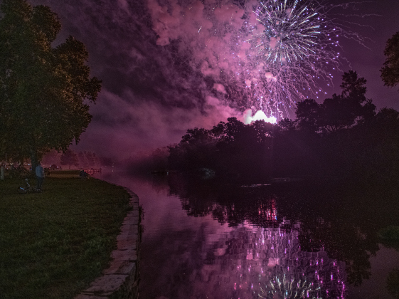 Fireworks light the skies over the San Gabriel River at San Gabriel Park during the Sertoma Club's 4th of July fireworks show on Sunday, July 4, 2021. (Sun Archive)