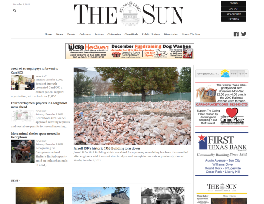 An image of the wilcosun.com home page on December 5, the day the updated website went live. 