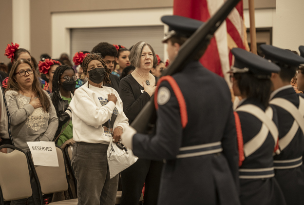 Members of the Hutto High School Air Force Junior R.O.T.C. presented the colors at a program held at the Allen R. Baca Center during Round Rock's 36th Annual Commemorative Dr. Martin Martin Luther King, Jr. Celebration on Saturday, January 14.