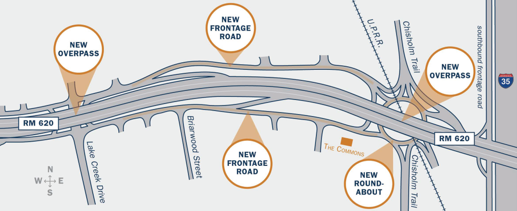 A rendering shows proposed work on RM 620 west of Interstate 35. (Courtesy Texas Department of Transportation)