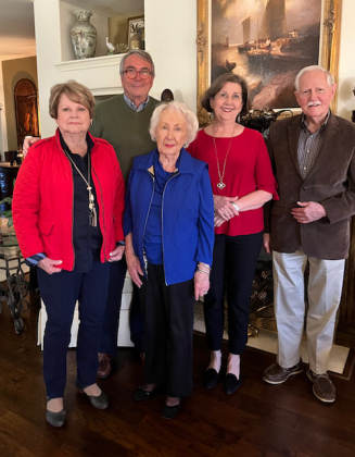 Alexia Griffin, Rob Neff, Joanne Harrah, Laurie Locke and Fred Sellers meet to discuss the agenda for the upcoming Central Texas Philharmonic League meeting. 