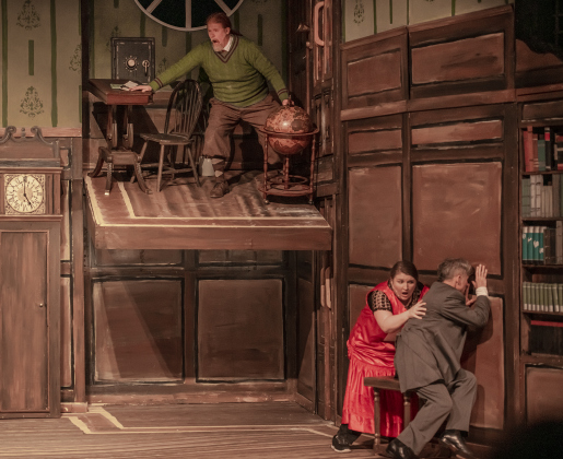 Ross Millsap, top, as Robert, Morgan Urbanovsky, playing Annie, and Leslie Hethcox, lower right, as Dennis.