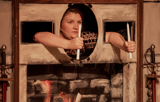 Morgan Urbanovsky, as Annie, during the February 9 dress rehearsal for the Georgetown Palace production of "The Play That Goes Wrong."