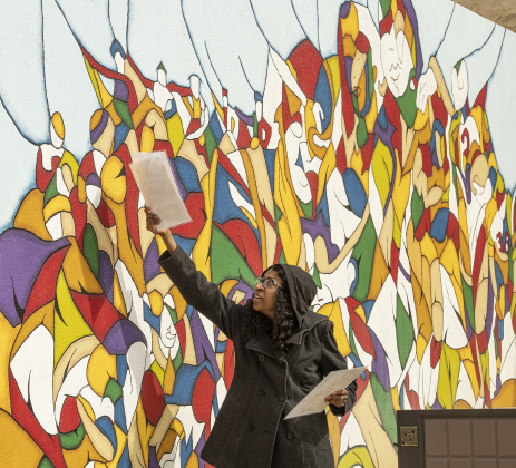 Georgetown artist Norma Clark talks about her 2020 mural "Shades of Progress," depicting well-known Georgetown citizens..