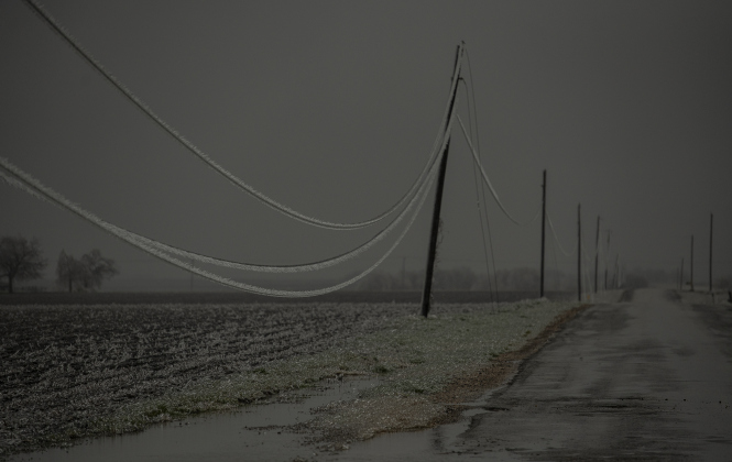 Power lines are laden with ice along County 411 on Wednesday, February 1.
