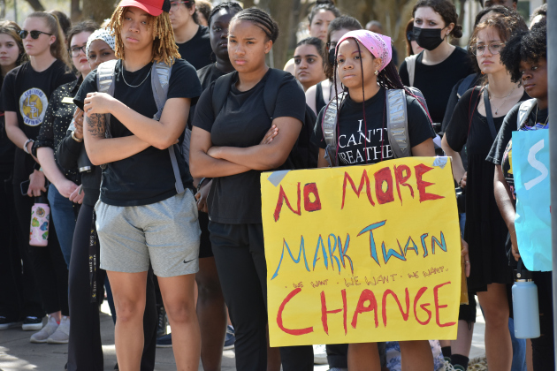 Students gather for a protest February 22.