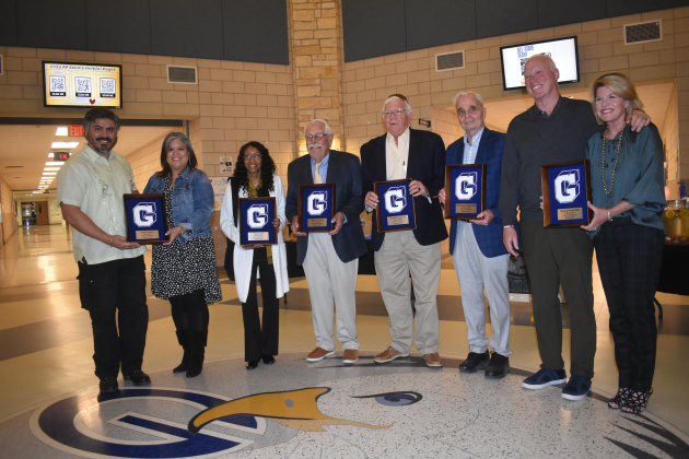 Celebrating their induction into the GHS 2023 Hall of Honor are (from left) the family of the late Daniel Aleman, Norma Clark, Jim “Bo” Guess, Stanford Armstrong, H. David Watts and the family of the late Rebekah Grace Kiltz. Photo by Katherine Anthony