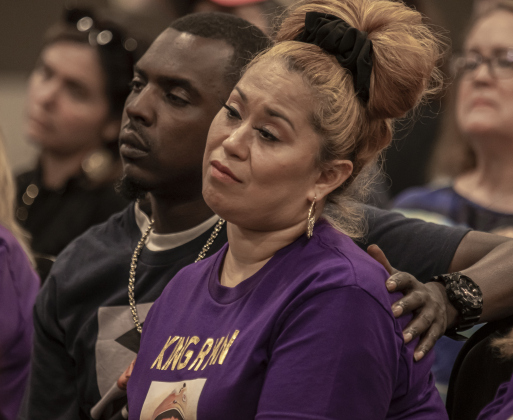 Felicia Benavides and her husband Ray Brown, aunt and uncle of fentanyl poisoning victim Ryan Garcia, who died at age 17, are shown at a fentanyl awareness event.