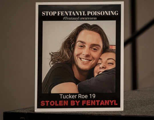 A photo of fentanyl poisoning victim Tucker Roe, who died at age 19 in September 2021, was one of several photos on display  of people who lost their lives to fentanyl.