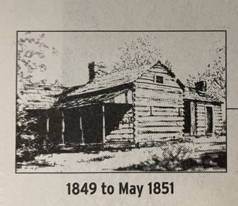The county's first courthouse was a small building used from 1849-1851.