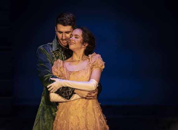 Jacob Rosenbaum, as Topher, and Lauren Campion, playing Ella.
