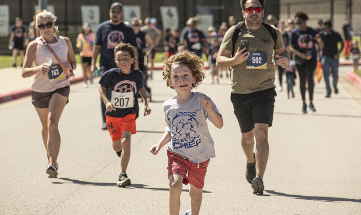  4-year-old Leo Ormeni makes a dash for the finish line while participating in the Fun Run during  Chase the Chief , held at  East View High School on Sunday, March 5. The 11th Chase the Chief included a Fun Run and a 5-K Race.   Proceeds from the annual event benefit physical education and athletic departments in Georgetown ISD.    Photo by Andy Sharp. 