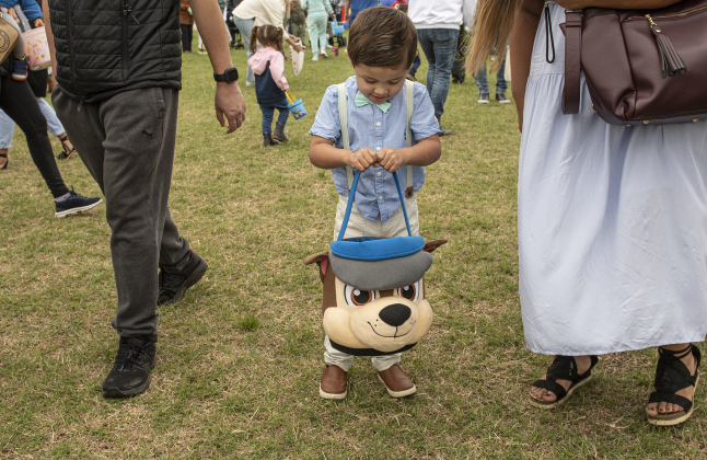 Chad Dunlap, 5, gets ready to hunt for eggs.