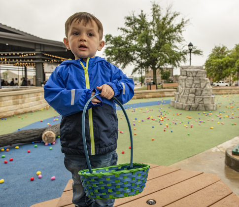 Anthony Ruiz, 2, waits for the start of Taylor's Easter Egg Hunt.