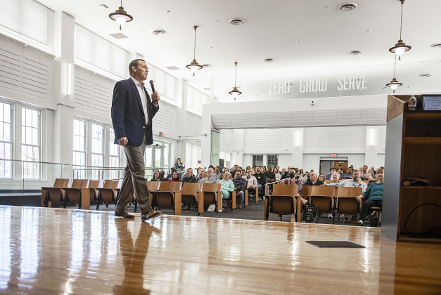 Superintendent Fred Brent gives a presentation during the Georgetown ISD State of the District event, held Wednesday, March 9, 2022.