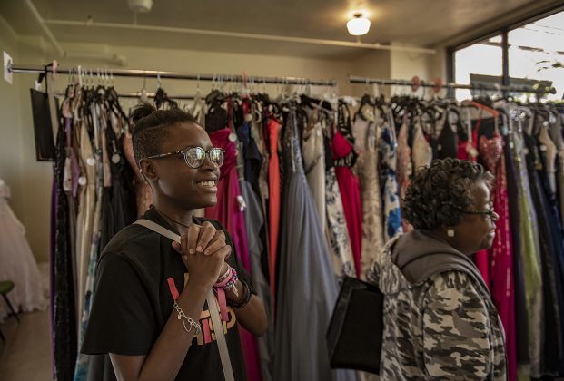 Jamia Townsend, 17, with her grandmother, Doris Cathey, right, was happy to find just the right prom dress at Cinderella's Closet  for the upcoming Taylor High School prom.