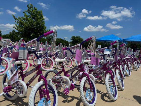 186 donated bikes ready for kids with perfect attendance to claim. Photo by Abbey Archer