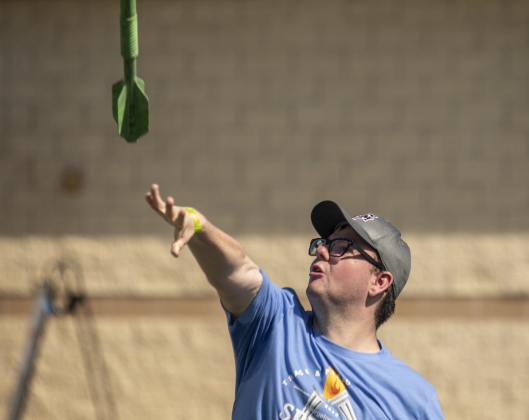 Ryan Graham competes in the turbo javelin throw event.