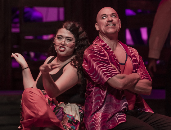  Daisy Greggio, left, as Erzulie, and Kirk Kelso, playing Papa Ge, are shown in a scene from the Thursday, May 18, 2023 dress rehearsal of "Once On This Island," playing on the Palace Theatre's Springer Stage through June 18.   Photo by Andy Sharp. 