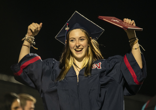 East View High School graduating senior Sarah Olivia Lins celebrates.