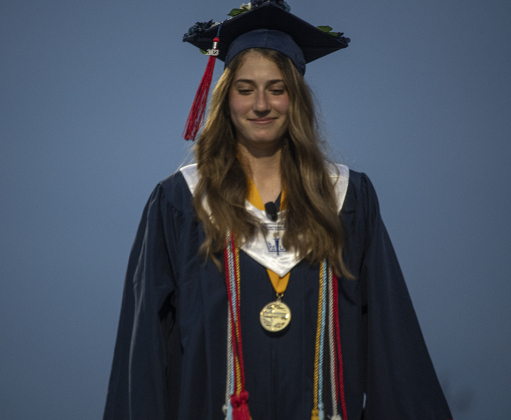 Salutatorian Brooklynn Ryan Petty leaves the stage after her address during the East View High School Commencement on Friday, May 26.