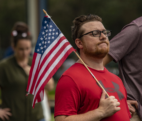 Sam Spahn brought his American flag to the   Sun City Texas Community Association Memorial Day observance held Monday, May 29 at the Georgetown-Williamson County Veterans Memorial Plaza in Sun City.