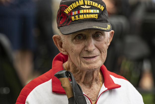 U.S. Marine Corps Vietnam veteran Ralph Close, 88, was an attendee for  the Sun City Texas Community Association Memorial Day observance held Monday, May 29 at the Georgetown-Williamson County Veterans Memorial Plaza in Sun City.