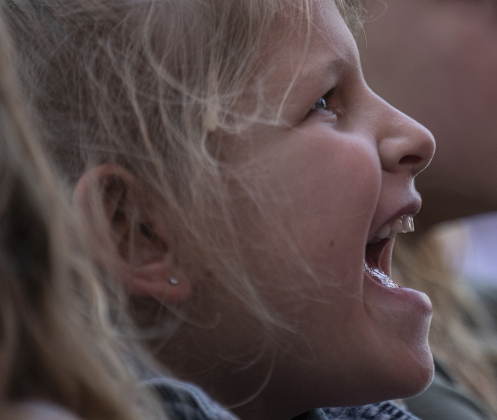 Evie Greiner, 7, joined other members of her softball as she watched her mom, Allie Greiner, sing with The Alibis